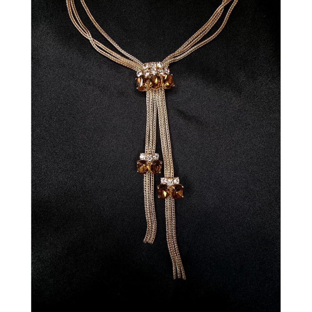 Vintage Joan Rivers Gold-Tone Multi-Strand Chain Necklace With Amber Crystal